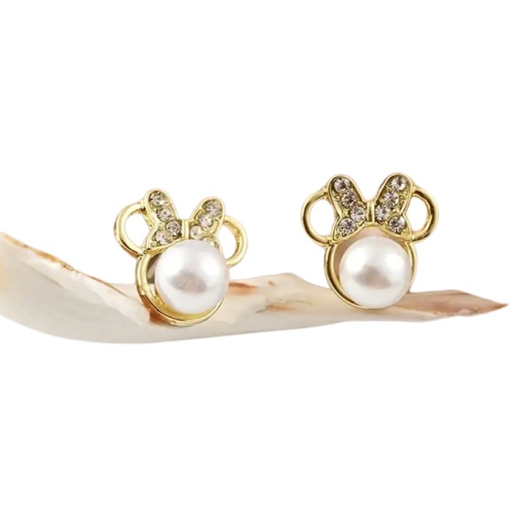 Gold Mickey Pearl Earrings - Picture 1 of 1